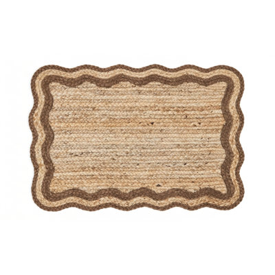 Ayanne Hand-Braided Scalloped Jute Brown Indoor Area Rug with Non-skid Backing