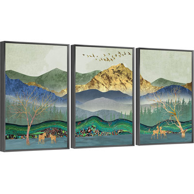 Montagne, art mural - ensemble de 3 reproductions sur toile