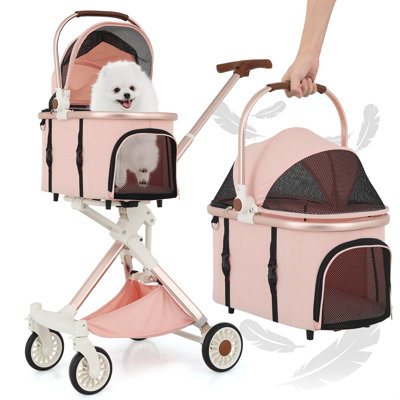 3-In-1 Pet Stroller With Adjustable Handle, 4 Wheels Cat Dog Jogger Stroller With Detachable Carrier