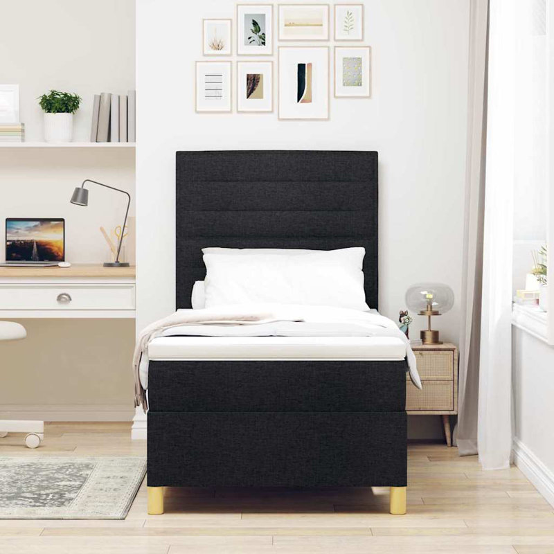 Vidaxl Box Spring Bed with Mattress Fabric, Dark Brown, 90 x 190 cm, Lines Design