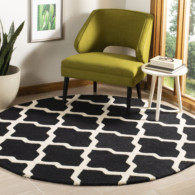 Cannen Hand Tufted Wool Geometric Rug, Square 4', Black/Ivory
