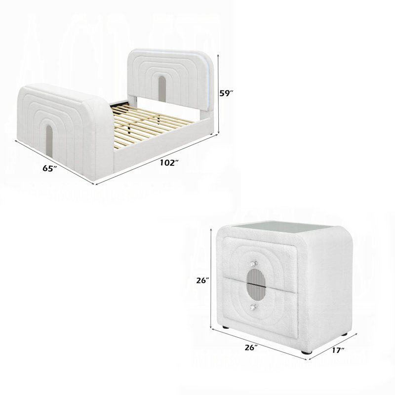 Ensemble de chambre à coucher grand lit, finition blanche, ensemble 3 pièces avec lit et deux tables de chevet
