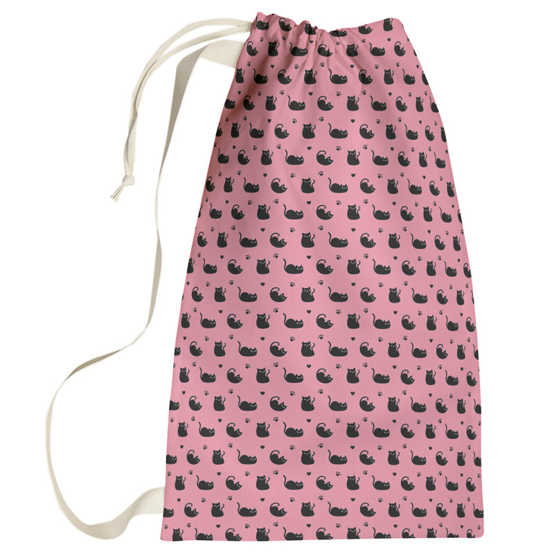 Kitterman Fabric Laundry Bag with Handles, Small ( 64" H x 20" W x 1.5" D), Black/Pink