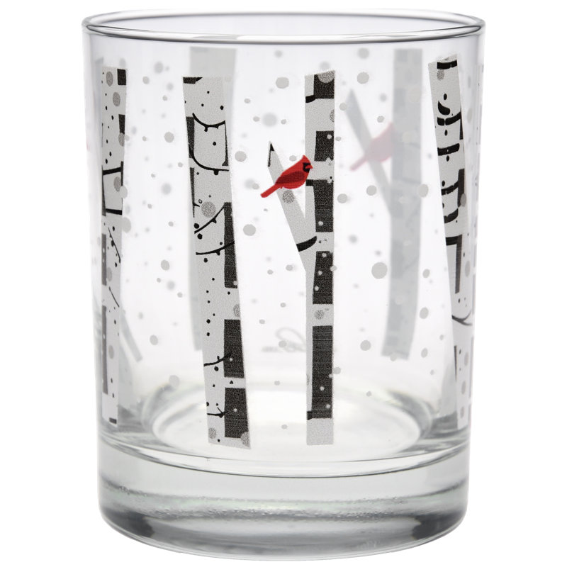 Culver 14-Ounce DOF Double Old Fashioned Glass (Set of 4) - Birch Trees Cardinal