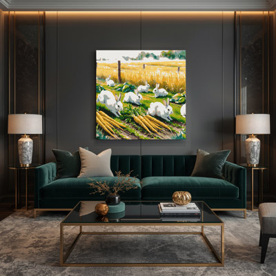 «Farm Rabbits», art mural sur toile brune