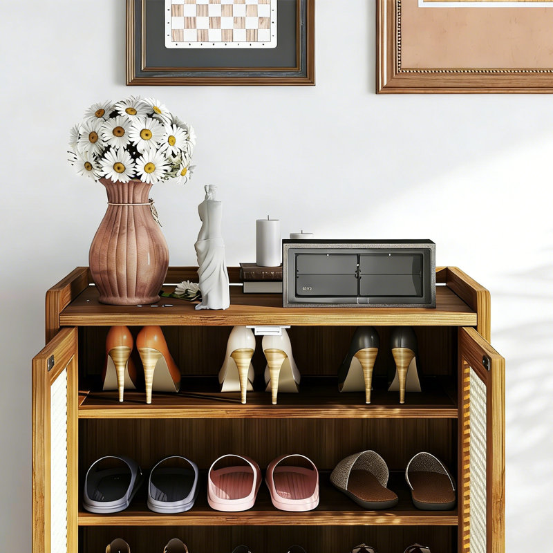 16 Pair Freestanding Shoe Storage Cabinet With Adjustable Shelves Entryway