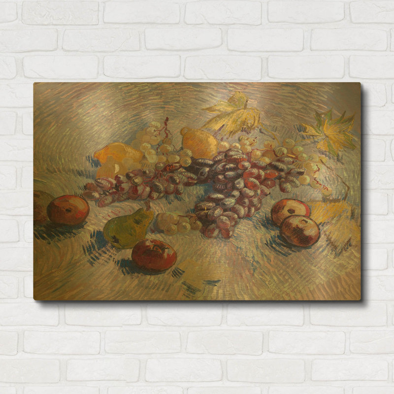 «Graper, Lemons Pears And Apples 1887» par Vincent Van Gogh, art mural en métal doré, 36 po x 24 po, 36 po x 24 po