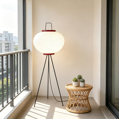 Lampe sur pied en papier de style Noguchi avec abat-jour en papier de riz, lampe sur pied minimaliste japonaise à lumière chaude 3000K pour le décor du salon et de la chambre à coucher (ampoule incluse)