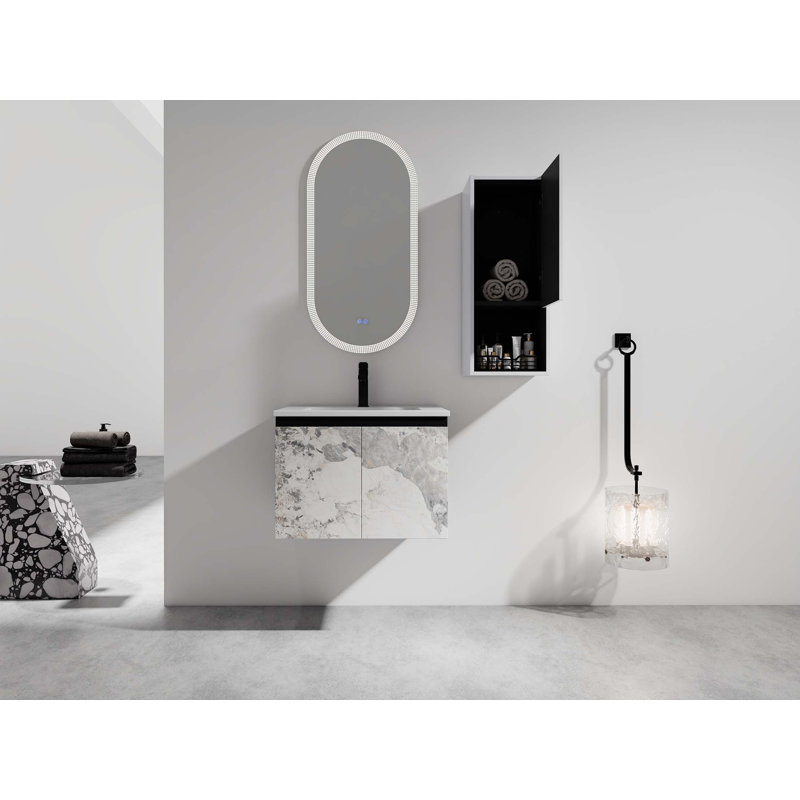 Meuble-lavabo mural avec lavabo en céramique et armoire latérale et portes à fermeture douce, armoire combinée, 24"