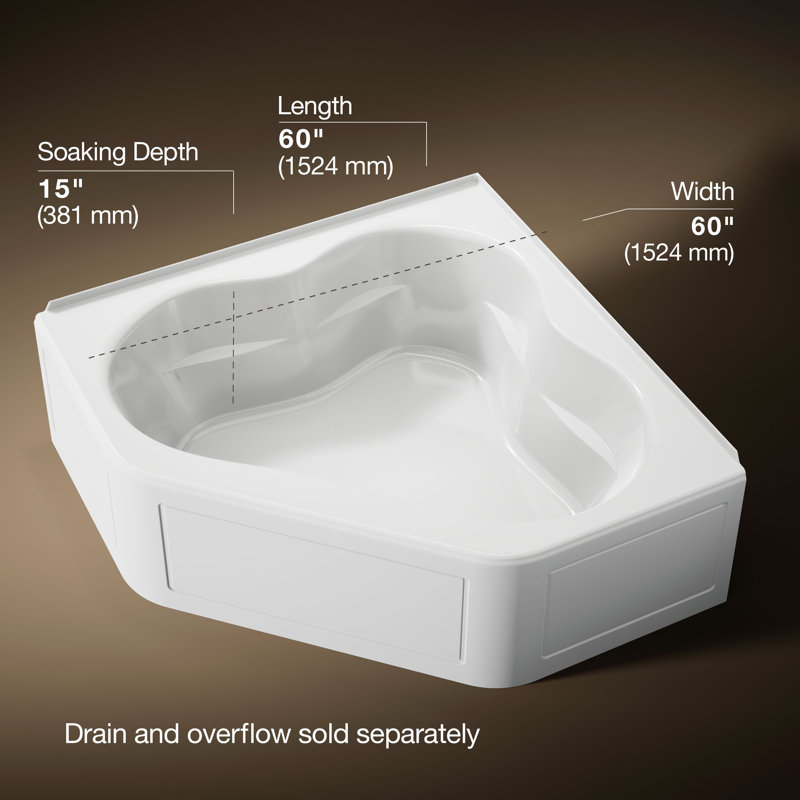 Tercet 60" x 60" Soaking Bathtub, White