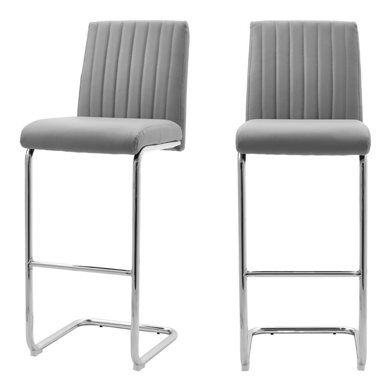 Bowne Faux Leather Breakfast Bar Chairs Upholstered Modern Chairs, Grey