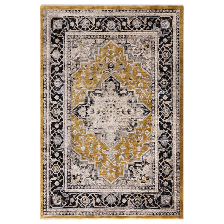 Bernell Persian Medallion Black/Gold Area Rug