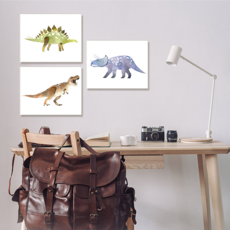 «T-Rex Triceratops and Stegosaurus Playful Children Dinosaurs» par Ziwei Li - ensemble d'impression d'art graphique