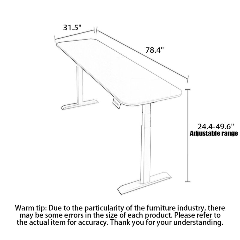 Bureau debout électrique réglable en pierre frittée, 24.4" H x 78.7" W x 31.5" D, Blanc