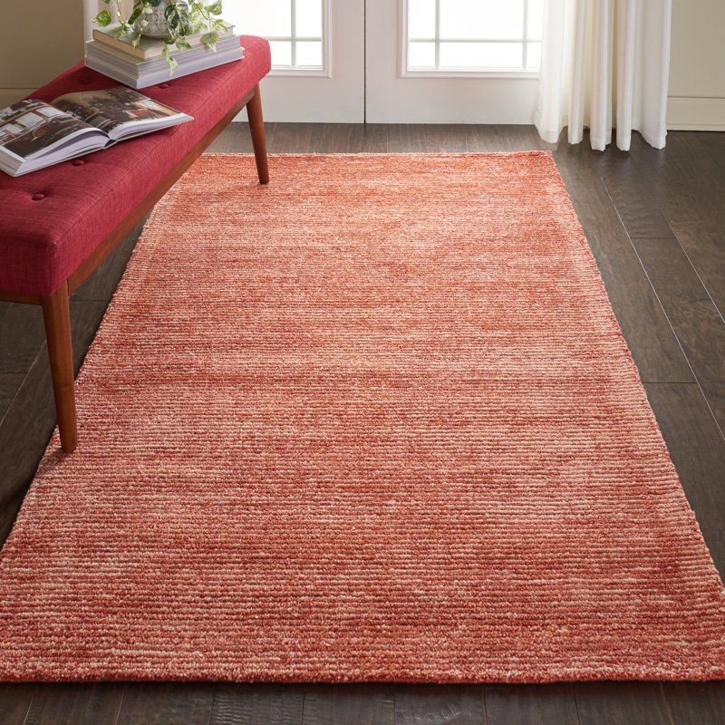 Tapis rouge touffeté à la main Modoulamin, Rectangle 3 pi 9 po x 5 pi 9 po