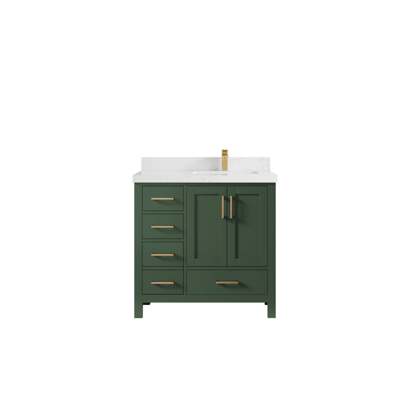 Malibu 36'' Single Bathroom Vanity with Top, Empira White Quartz