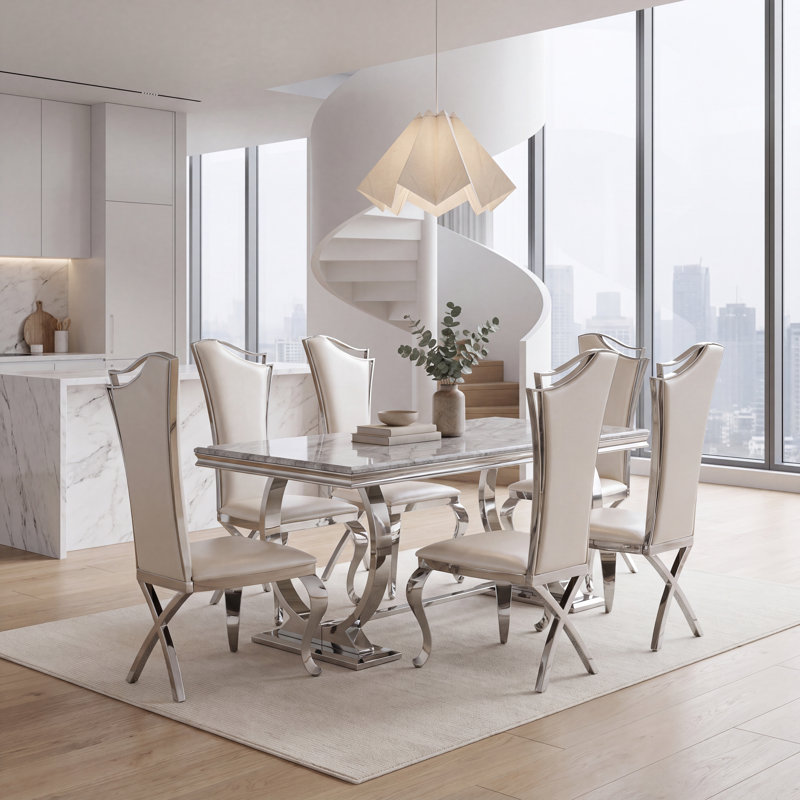 Chaises de salle à manger blanches et argentées