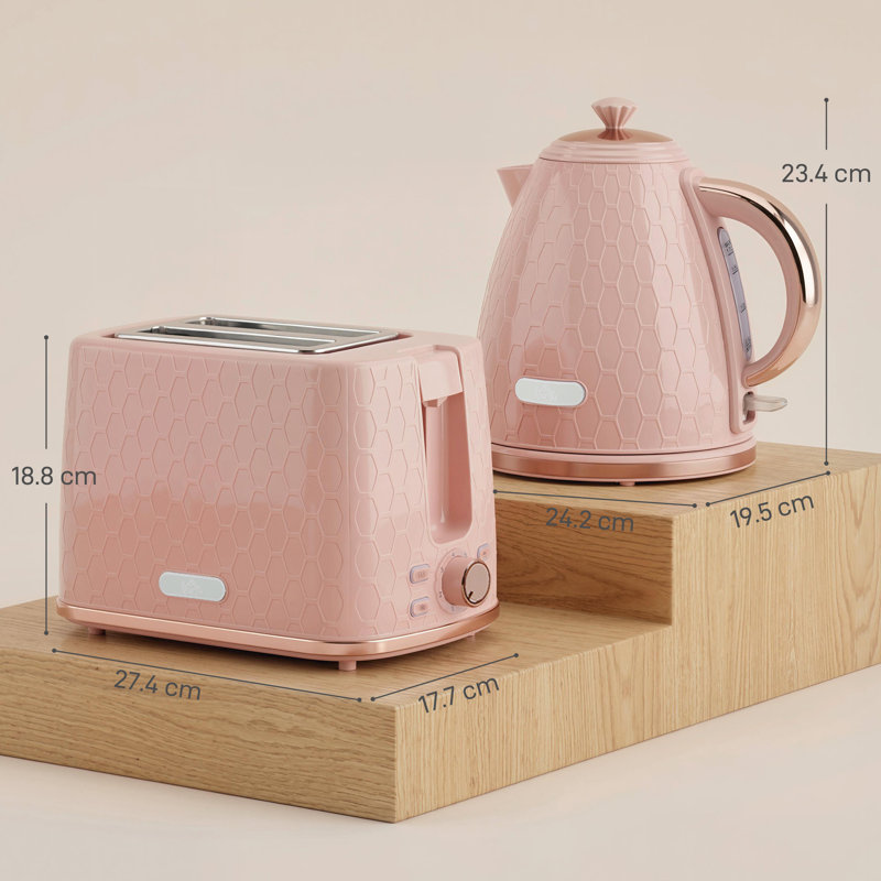 HOMCOM Kettle and Toaster Set 1.7L Jug Kettle 2 Slice Toaster, Pink