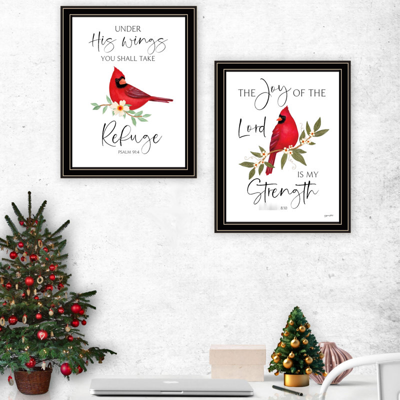 «Lord Is My Force Red Cardinals», art mural - cadre noir pour salon, chambre à coucher, maison, cadre