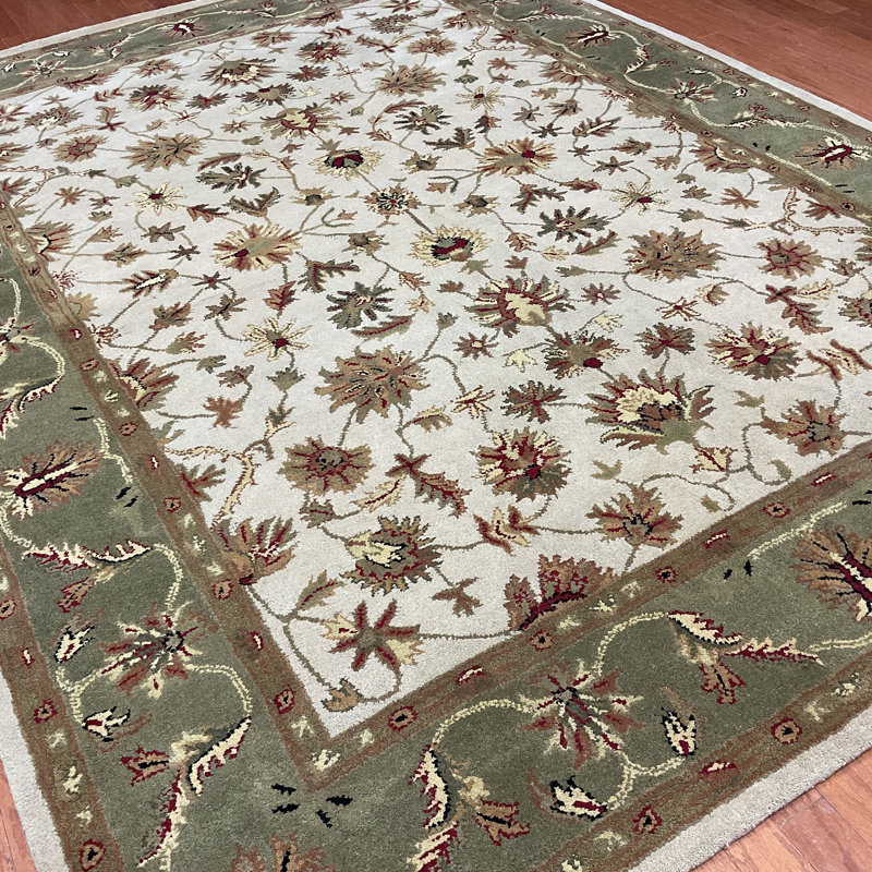 Tapis oriental ivoire / sable en laine touffeté à la main Oriental, Rectangle 8 pi x 11 pi