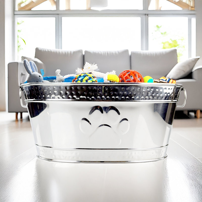 Metal Chew-Proof Dog Toy Bin, 7.5" H x 18" W x 10.5" D, Silver