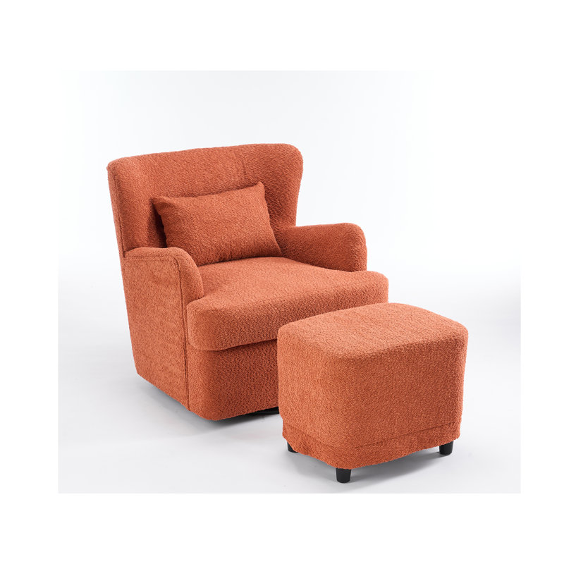 Fauteuil rembourré pivotant avec repose-pieds, Orange moelleux