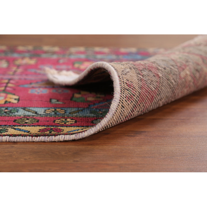 Tapis de couloir traditionnel rose fait à la main 3 x 13