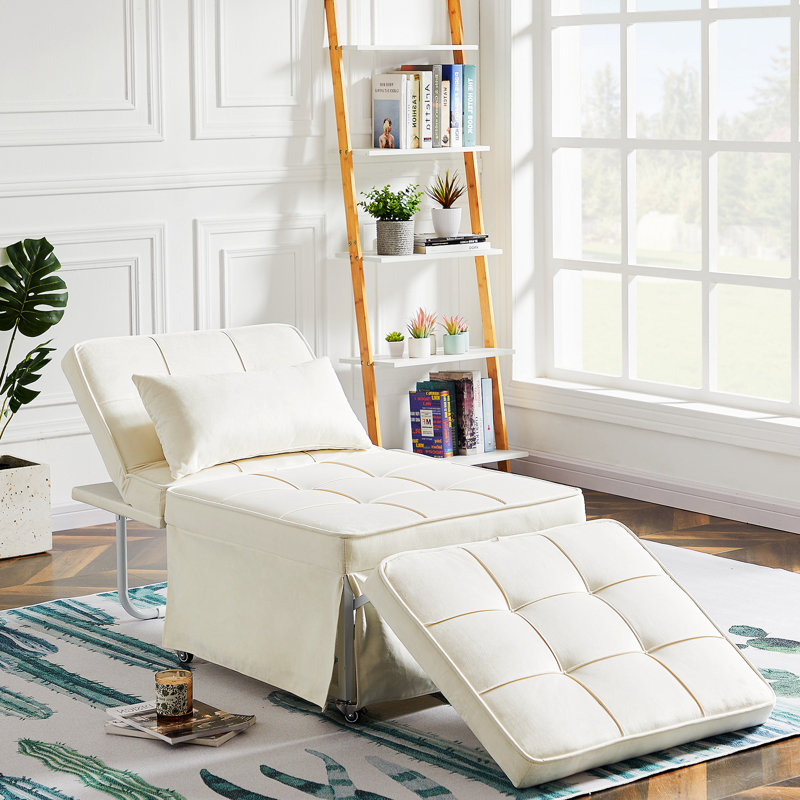 Canapé-lit sans accoudoirs en velours 27,6 po Meldia, Velours blanc