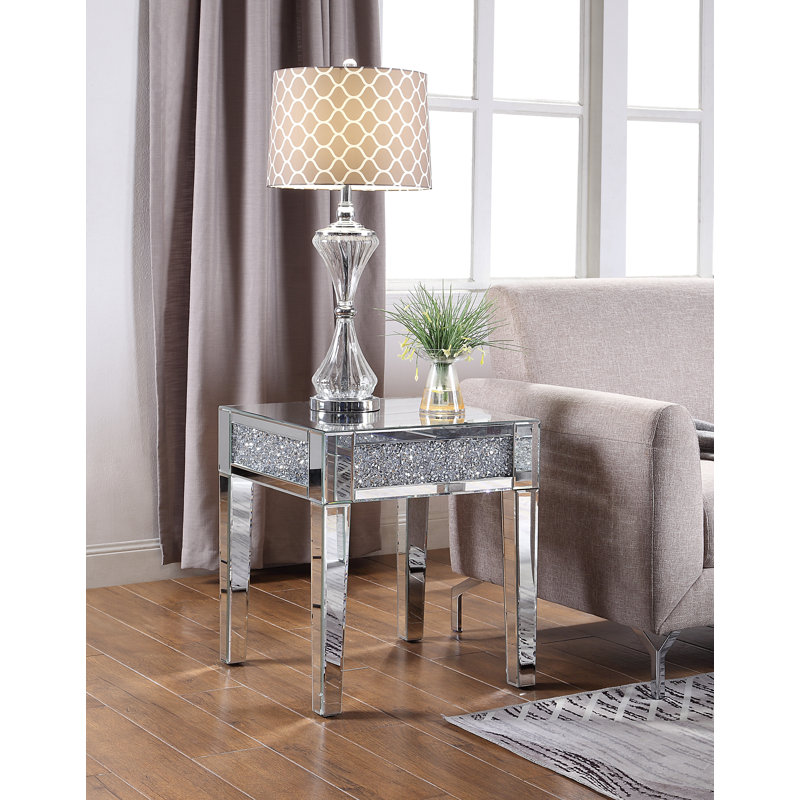 Table de bout, miroir et faux diamants