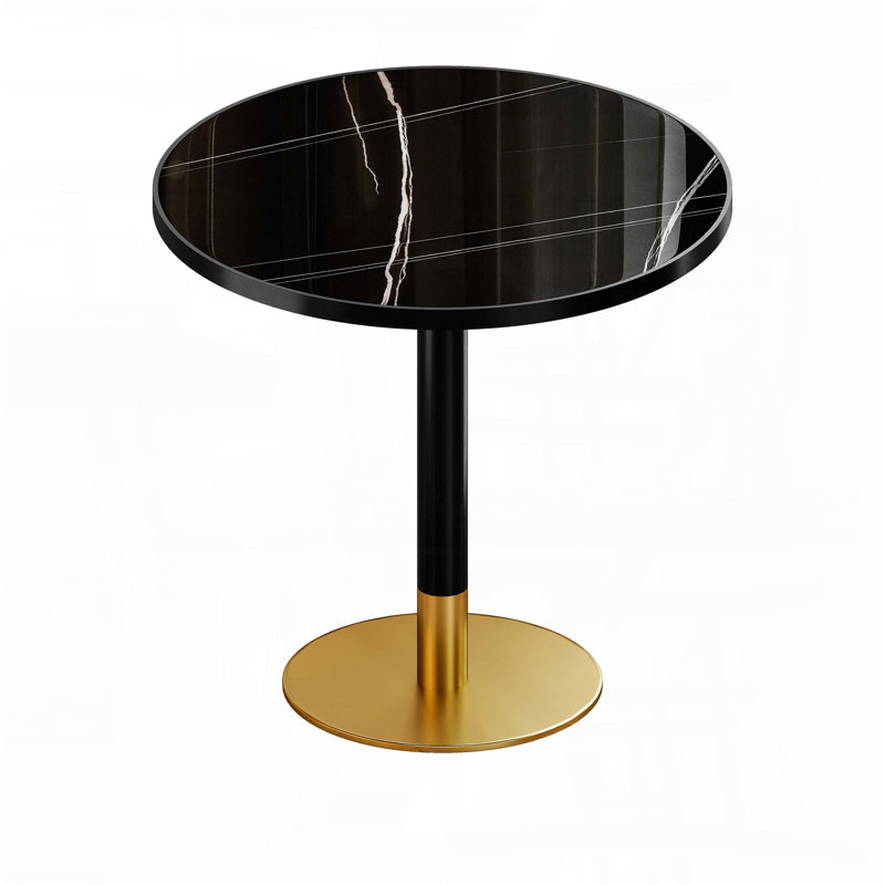 Table de salle à manger ronde en faux marbre avec pieds en titane doré (31,5 po)