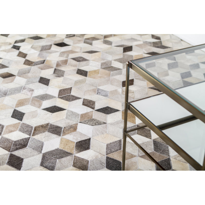 Natural Hide Cowhide Geometric Area Rug in Silver, Rectangle 11'6" x 14'6"