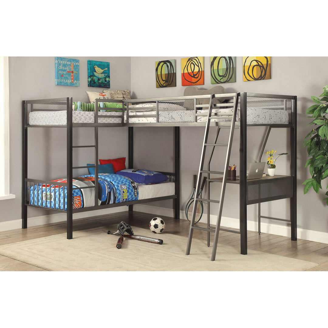 Ballarat L-Shaped Triple Twin Bunk Bed with Desk - Gray and Silver Williams Import Co.