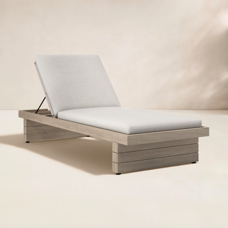 Leroy Outdoor Teak Chaise Lounge, Stone Gray, Brown