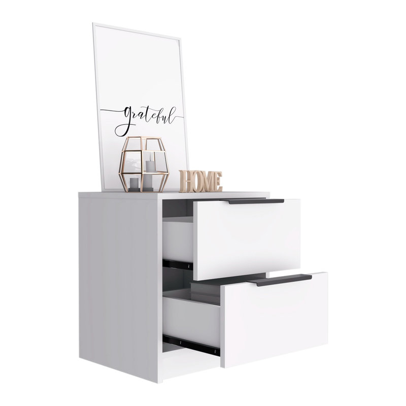 Table de chevet avec 2 tiroirs Meja, table de chevet, table de chevet en bois et petite table de chevet, Blanc