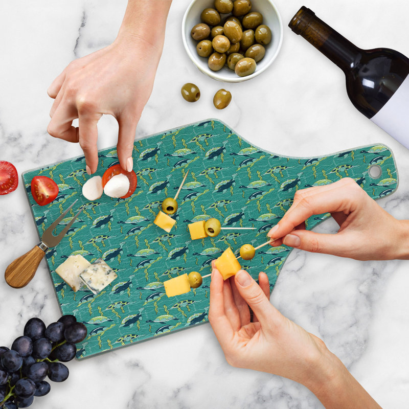 Ambesonne Turtle Tempered Glass Cutting Board Ocean and Colourful Animals Multicolor