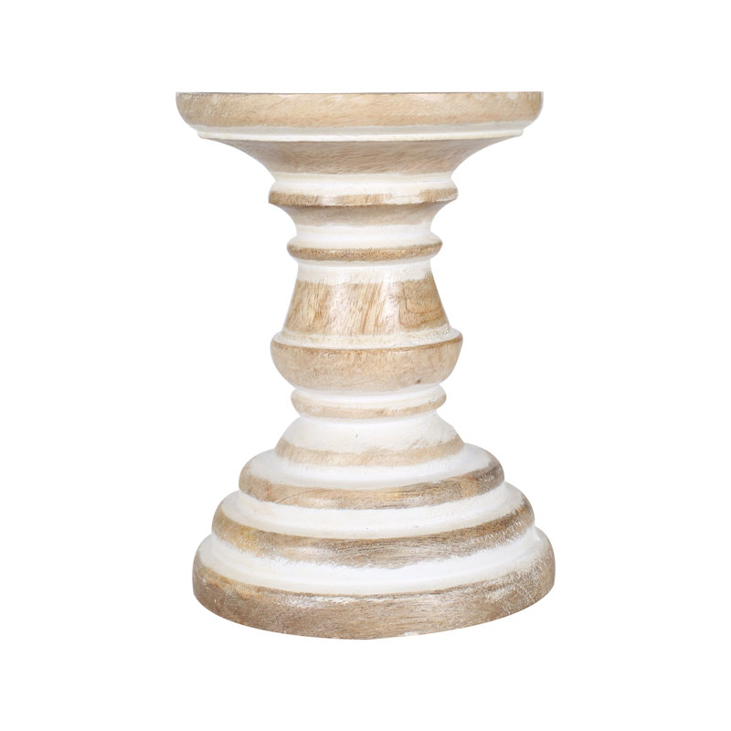 Wood Tabletop Candlestick, 19cm H x 12cm W x 12cm D