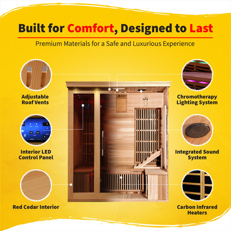 Hybrid Cedar Elite 3-4 Person Sauna with Carbon Heaters
