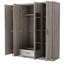 Commode grise, armoire avec tablettes