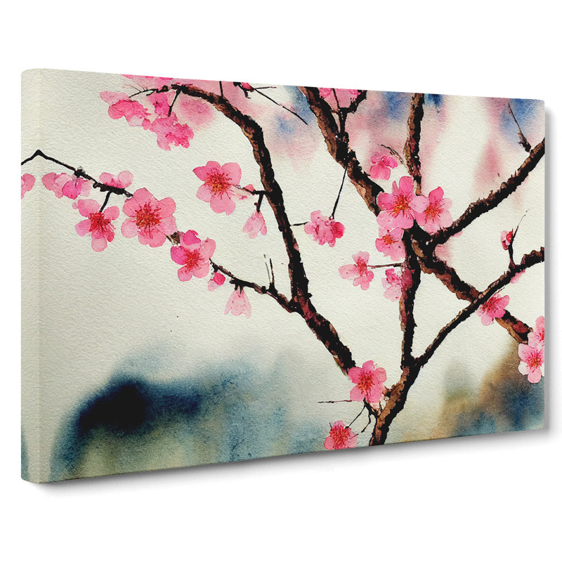 Cherry Blossom Watercolour Flowers - Wrapped Canvas, 50cm H x 76cm W x 3cm D