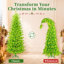 Sapin de Noël pliable et fantaisiste vert citron préilluminé, sapin Norfolk réaliste 2 en 1 à double style avec lumière blanche chaude, aspect classique ou incurvé, sapin de Noël mince pour décoration intérieure (1,20 m)-816011018