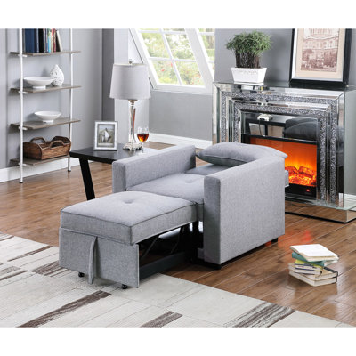 Fauteuil-lit convertible 32,5 po en lin gris avec poche latérale, l 24 po x P 46,5 po, pochette pour téléphone / tablette, 1 coussin, sièges rembourrés de mousse à ressorts ensachés, siège d'une hauteur de 17 po, profondeur de 21,5 po, 24 po