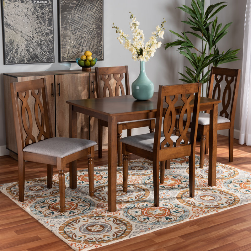 Emond 5-Pc Dining Set in Grey Fabric and Walnut Finished Wood, 38.6'' H X 18.7'' W X 19.3'' D