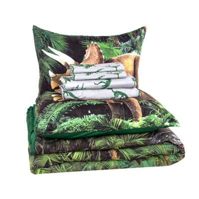 Dinosaur Forest Microfiber Reversible 4 Piece Comforter Set