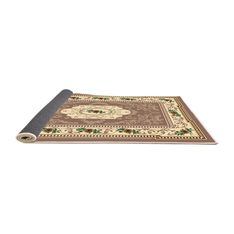 Tapis oriental en polyester tissé à la machine en beige, Rectangle 2 pi x 3 pi