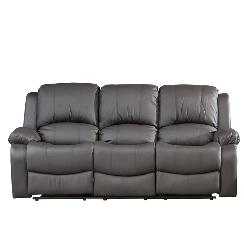 Manervia 3 Seater Faux Leather Reclining Sofa, Grey