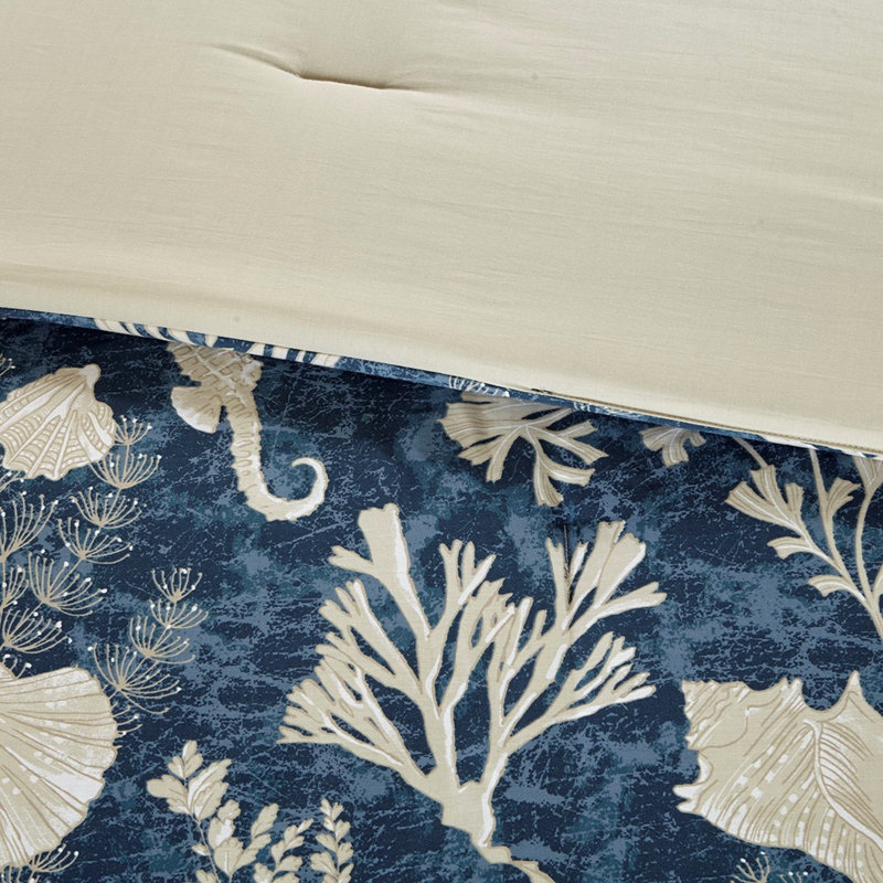 Premium Cotton Sateen Bedding Set, Queen Size Coastal Blue For Home