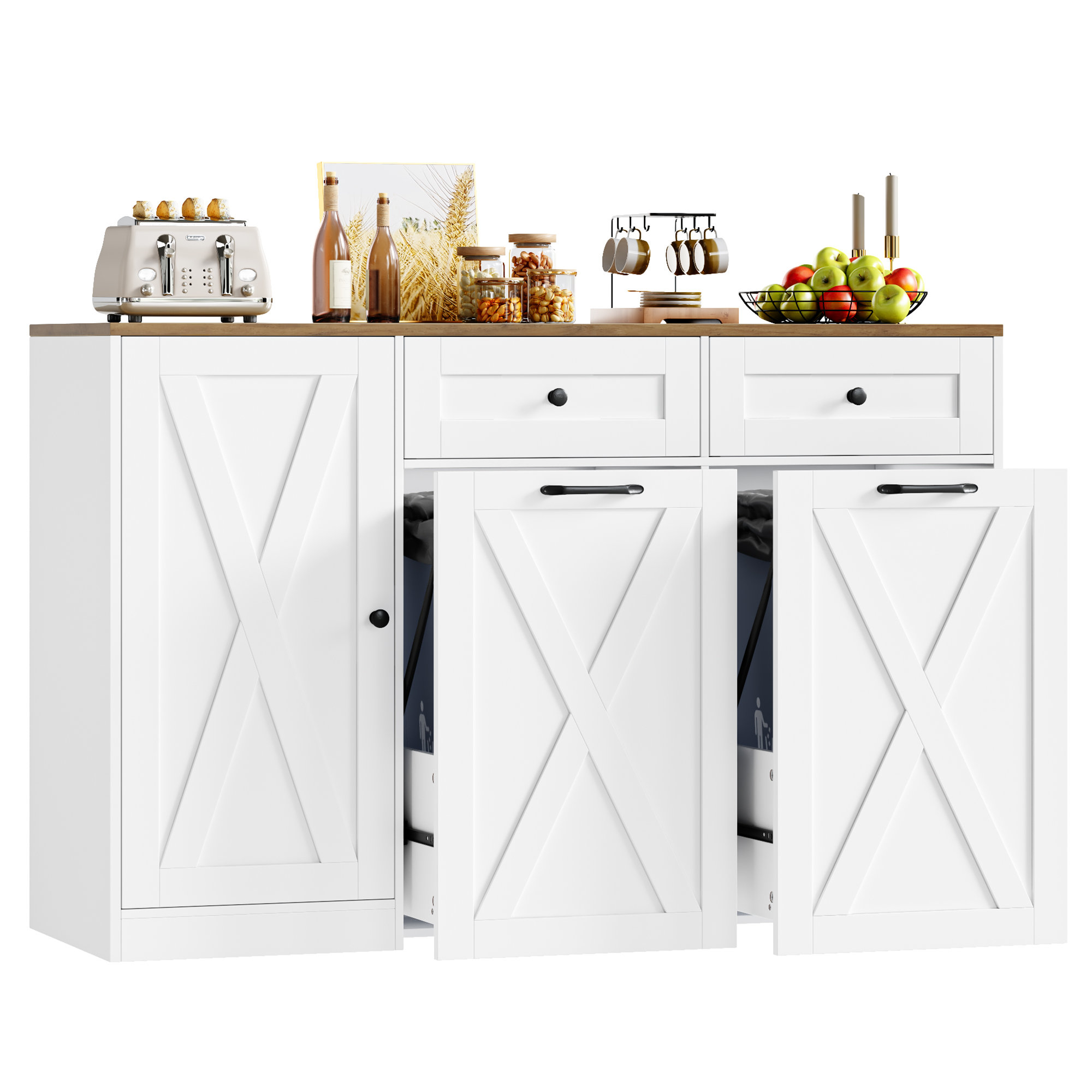 Tilt Out Trash Cabinet, Free Standing Kitchen Storage Cabinet, For Kitchen Living Room - White