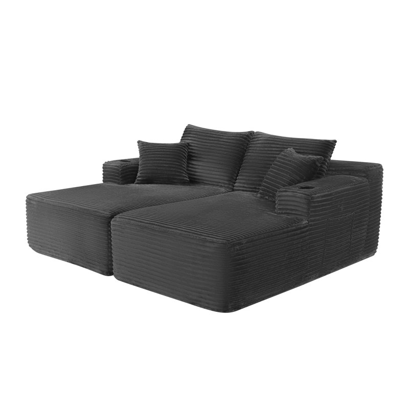 Compression Sectionals Double Chaise Plush Fabric Modern Living Room