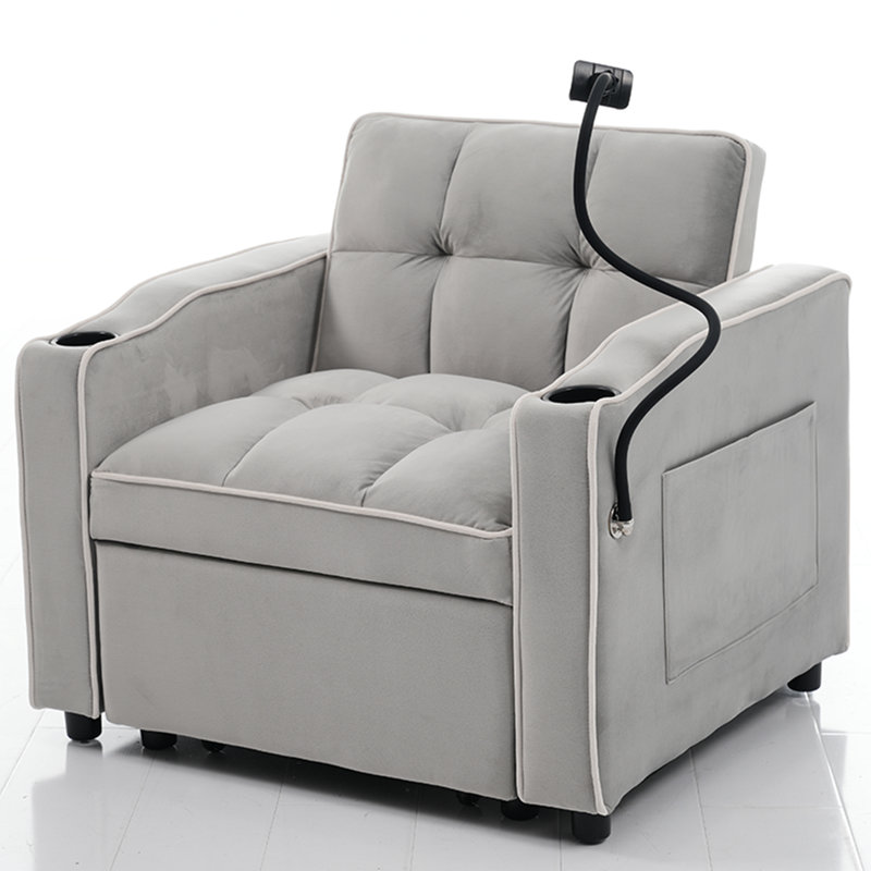 3-in-1 Velvet Accent Chairs Bed With Cup Holders - Space-saving Sleeper Chair For Small Spaces