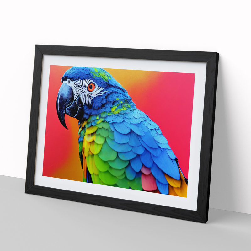 XH1022-6678X Painted Parrot Vol.1 - Single Picture Frame Painting, 34cm H x 46cm W x 2cm D, Black Framed
